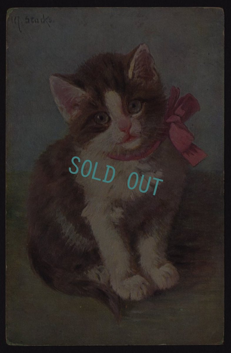 画像1: イギリスAntique postcard*ピンクのリボンがお気に入り (1)