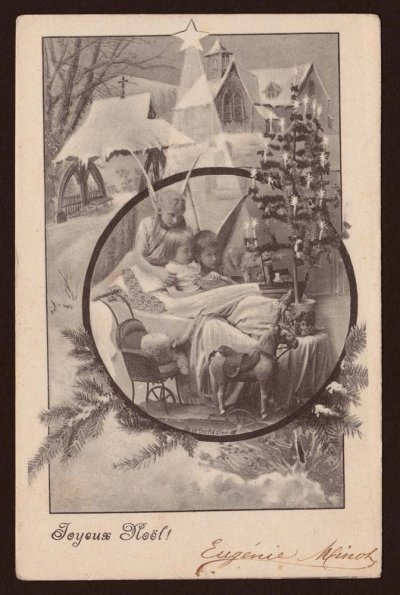 画像1: フランスantique postcard,Joyeux Noel 天使達と一緒にクリスマス