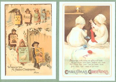 画像1: クリスマス＆冬景色2 レプリカ,Antique Postcard4種4枚