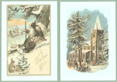 画像2: クリスマス＆冬景色2 レプリカ,Antique Postcard4種4枚