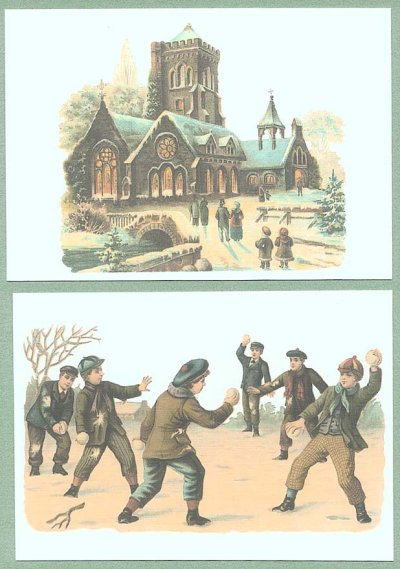画像1: クリスマス＆冬景色4 レプリカ,Antique Postcard4種4枚