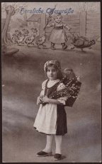 画像1: ドイツアンティークポストカード*猫柳を抱えた少女 (1)