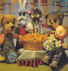 画像1: ロシアvintage postcard＊アヒル,ウサギ,ワンコにクマさんブタさん,お誕生会？ (1)