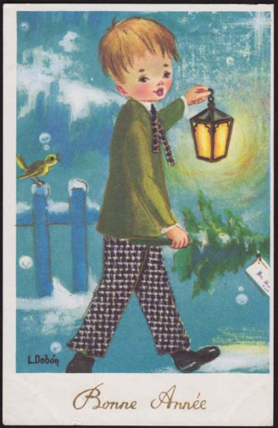 画像1: ベルギー vintage new year postcard*もみの木とカンテラを持った男の子.Bonne Annee!