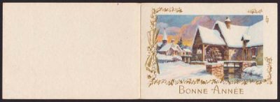 画像1: フランスantique card,bonne annee,水車小屋の雪景色