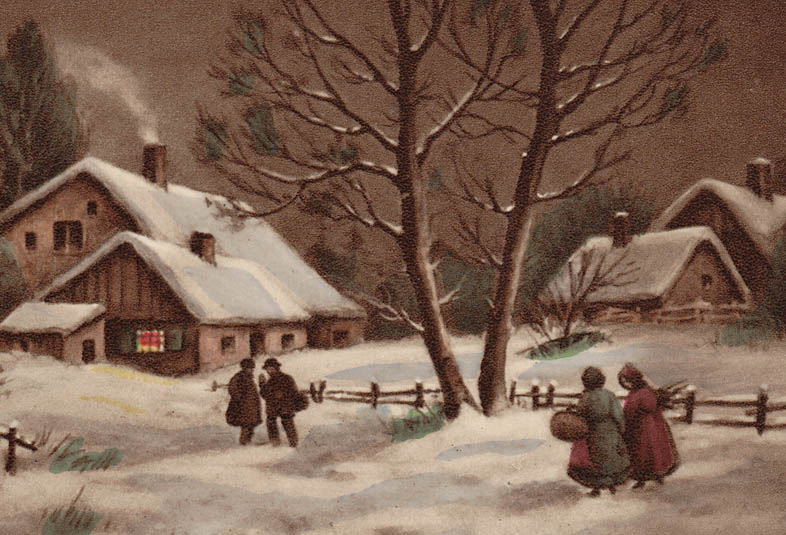 画像1: ドイツantique postcard,new year 雪景色,夕暮れ (1)