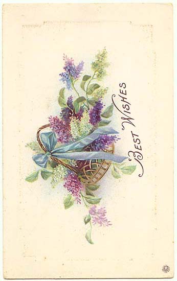 画像1: ライラックの花かご 1900年代初頭アンティークポストカード アメリカ (1)