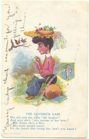画像1: 花占い アンティークポストカード1906年 アメリカ (1)