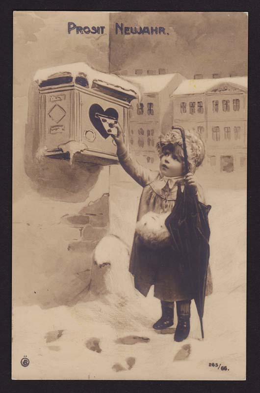 画像1: ドイツantique postcard カードを届ける女の子 (1)